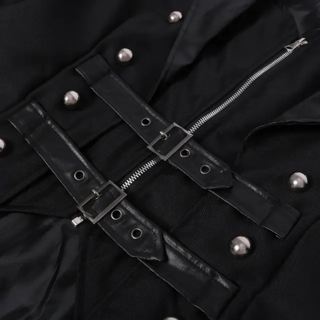 Gothic Halloween Cosplay Long Trench Coat with Zipper Slit detail 4