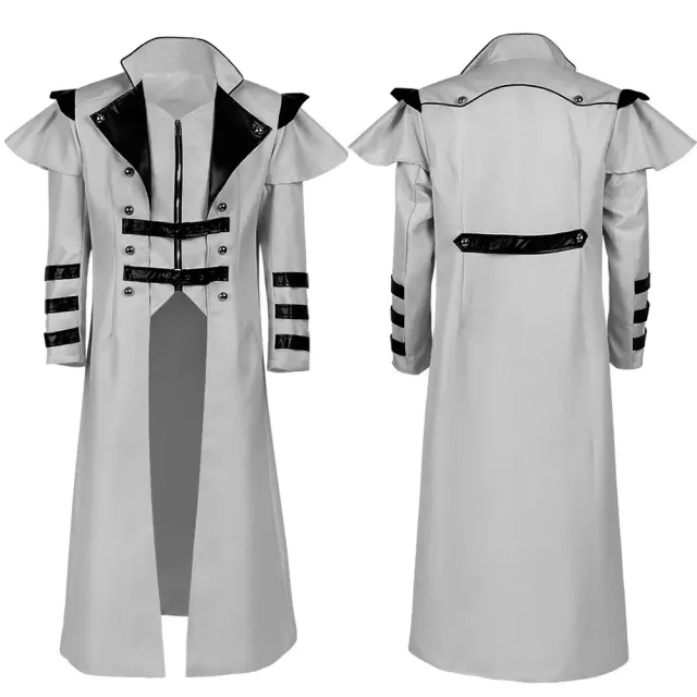 Gothic Halloween Cosplay Long Trench Coat with Zipper Slit detail 18