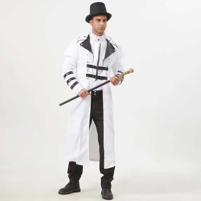 Gothic Halloween Cosplay Long Trench Coat with Zipper Slit detail 19