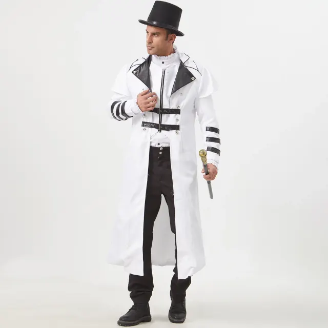 Gothic Halloween Cosplay Long Trench Coat with Zipper Slit detail 20