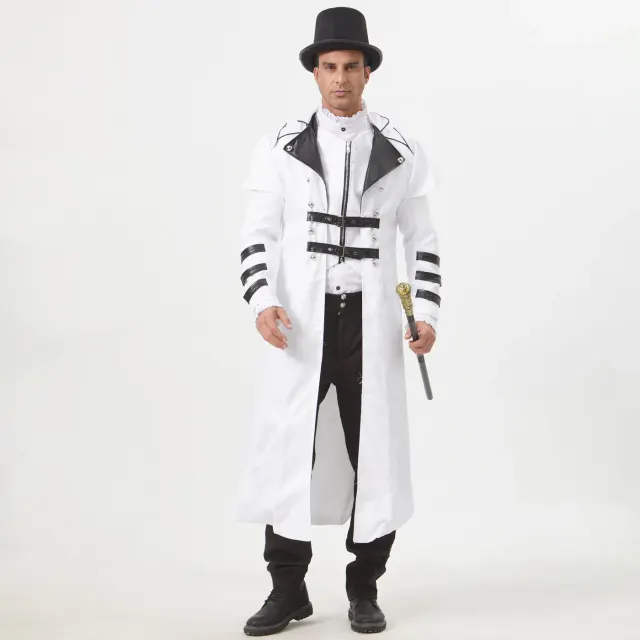 Gothic Halloween Cosplay Long Trench Coat with Zipper Slit detail 22