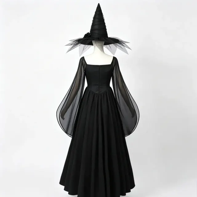 Gothic Dark Witch Flared-Sleeve Maxi Dress Halloween Cosplay detail 4
