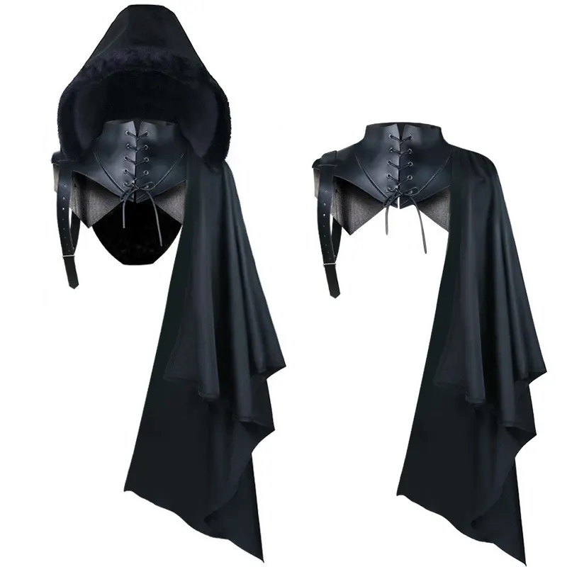 Gothic grim reaper one-shoulder cape available in hooded and hoodless styles for Halloween cosplay and stage performances.