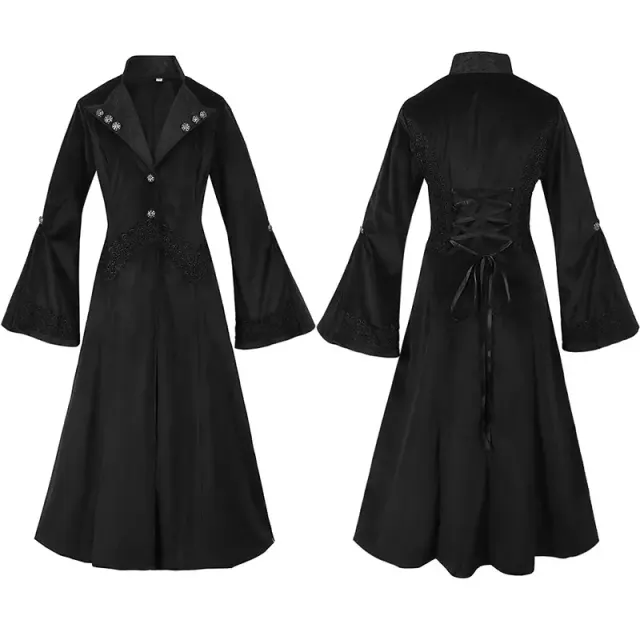Women's Gothic Long Stand Collar Lace Panel Stage Coat detail 1
