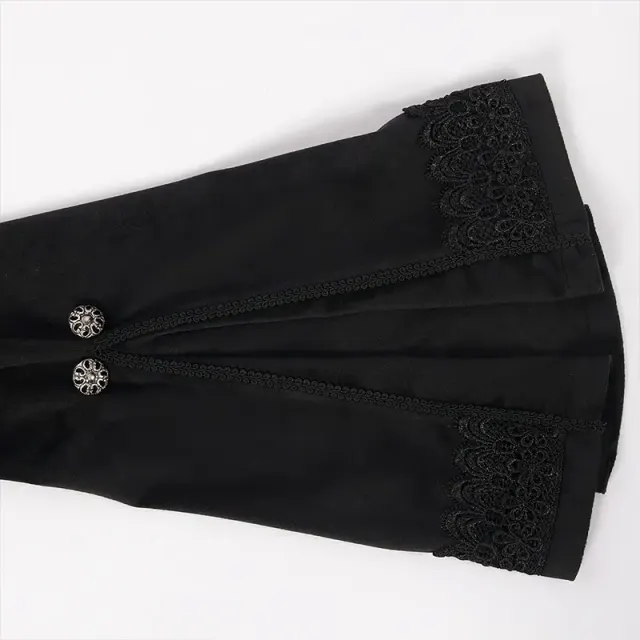 Women's Gothic Long Stand Collar Lace Panel Stage Coat detail 10