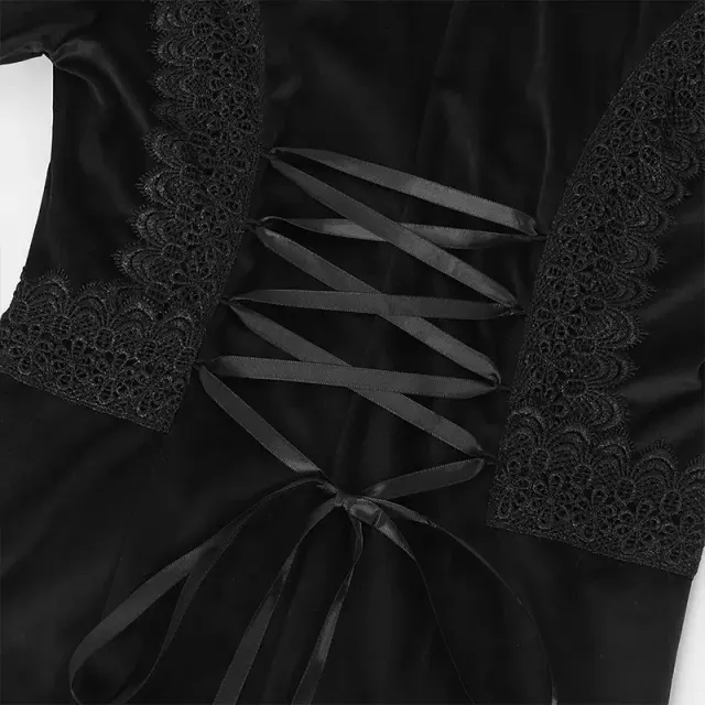 Women's Gothic Long Stand Collar Lace Panel Stage Coat detail 11