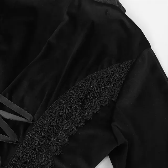 Women's Gothic Long Stand Collar Lace Panel Stage Coat detail 12