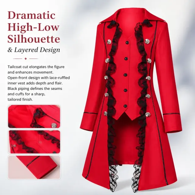 Gothic Lace-Trim Tailcoat Medieval Cosplay Costume detail 2