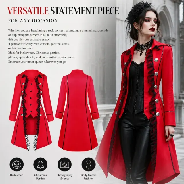Gothic Lace-Trim Tailcoat Medieval Cosplay Costume detail 3