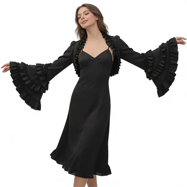 Gothic Lolita Ruffled Long-Sleeve Cape Top for Halloween Cosplay detail 1