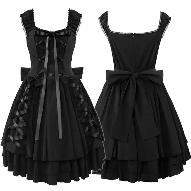 Gothic maid dress with a vintage-inspired design, shown for Halloween, Renaissance, and cosplay costume use.