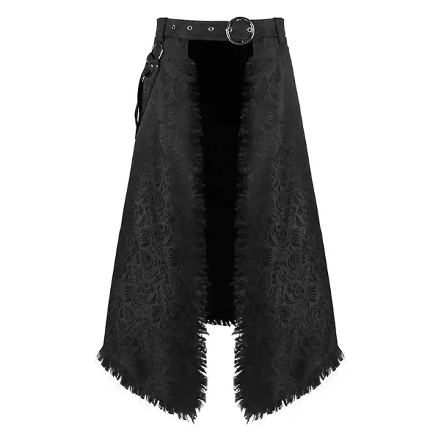 Gothic Punk Jacquard Raw-Edge Men's Half Skirt with Belt detail 1
