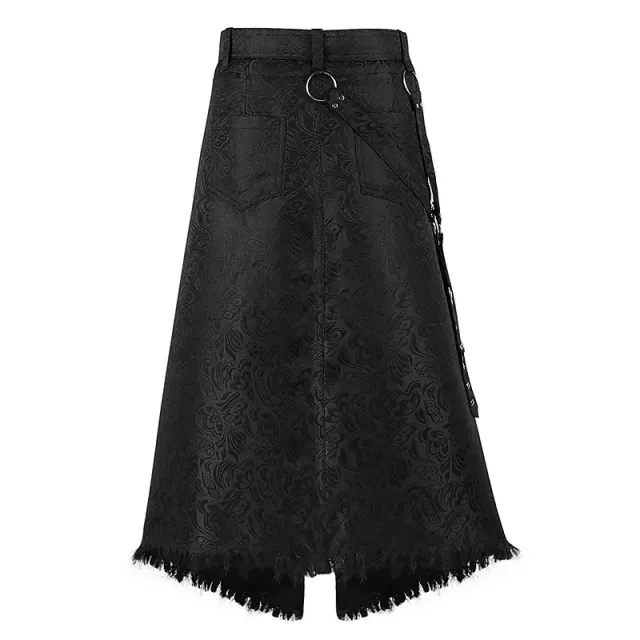 Gothic Punk Jacquard Raw-Edge Men's Half Skirt with Belt detail 2