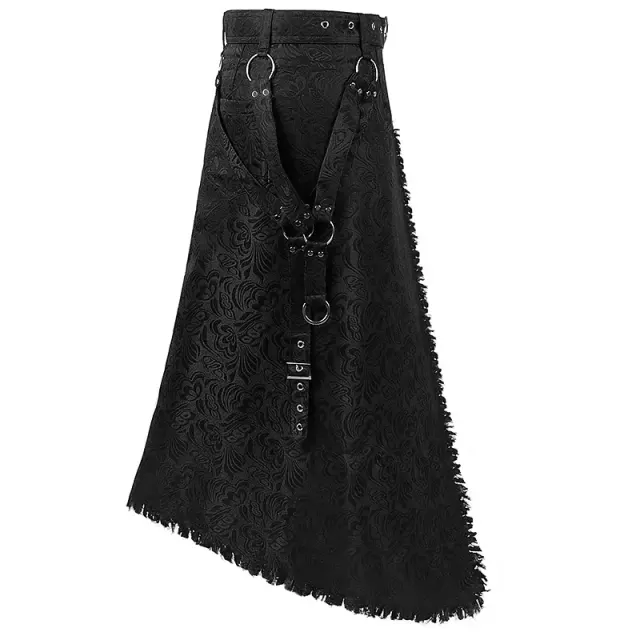 Gothic Punk Jacquard Raw-Edge Men's Half Skirt with Belt detail 3