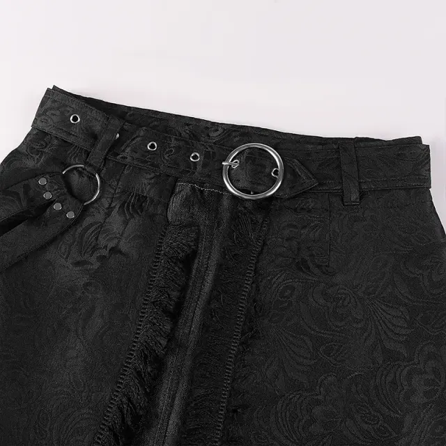 Gothic Punk Jacquard Raw-Edge Men's Half Skirt with Belt detail 4