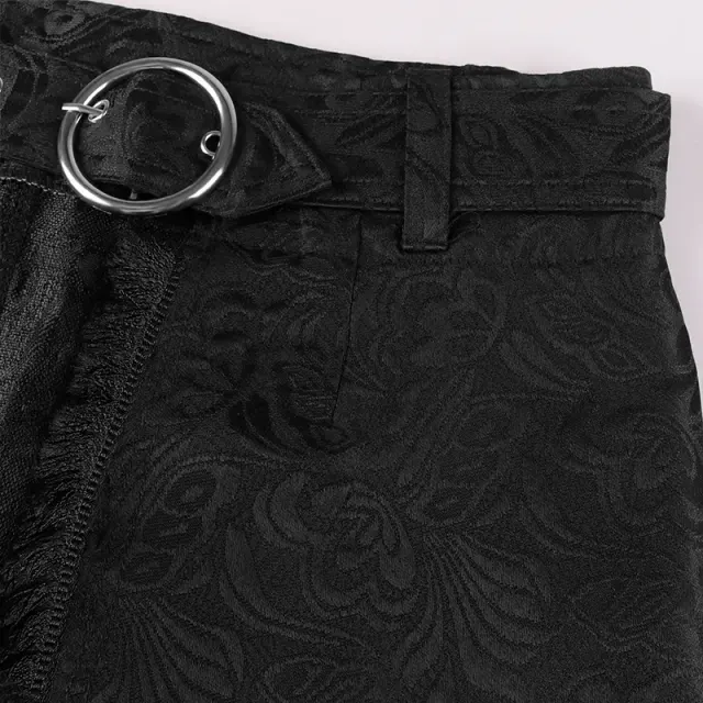 Gothic Punk Jacquard Raw-Edge Men's Half Skirt with Belt detail 5