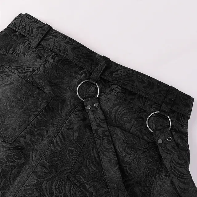 Gothic Punk Jacquard Raw-Edge Men's Half Skirt with Belt detail 6