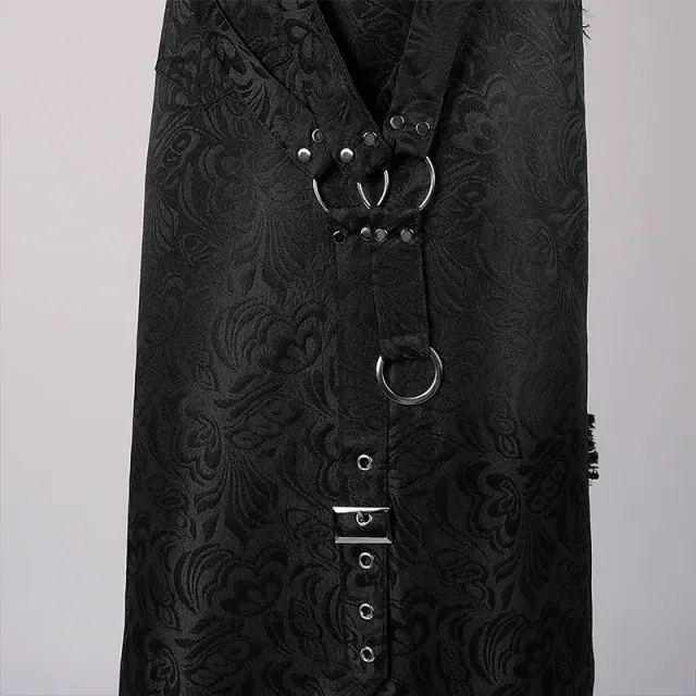 Gothic Punk Jacquard Raw-Edge Men's Half Skirt with Belt detail 9