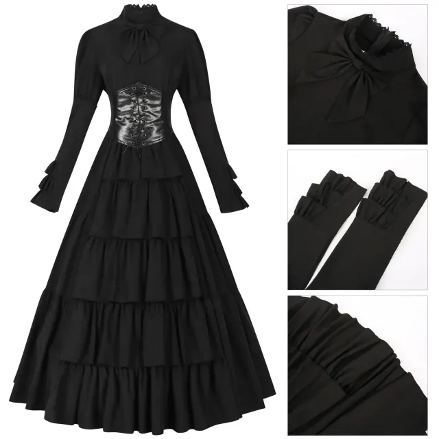 Gothic Renaissance Court Long Dress for Halloween Cosplay detail 1