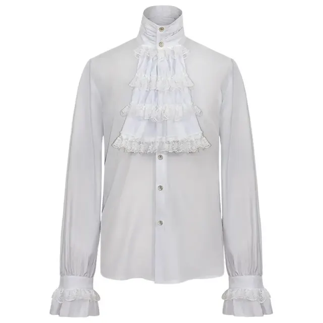 Gothic Ruffled Stand-Collar Tie Shirt for Stage Costume detail 3