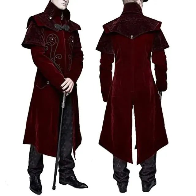 Gothic Suede-Feel Halloween Cosplay Tailcoat Mid-Length Coat detail 2