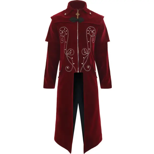 Gothic Suede-Feel Halloween Cosplay Tailcoat Mid-Length Coat detail 3