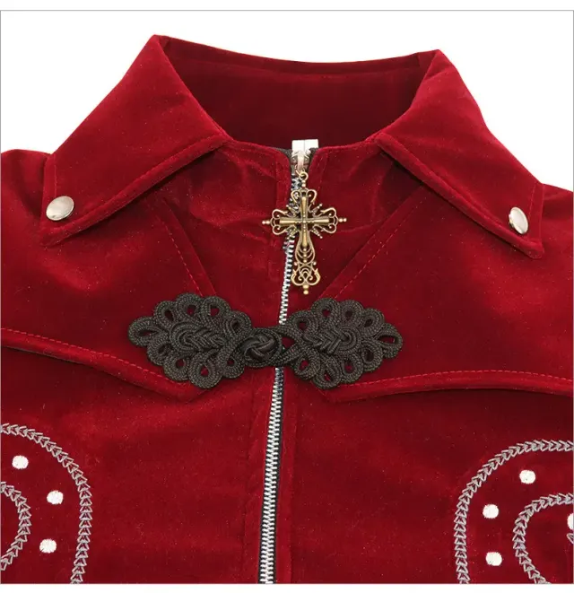 Gothic Suede-Feel Halloween Cosplay Tailcoat Mid-Length Coat detail 6