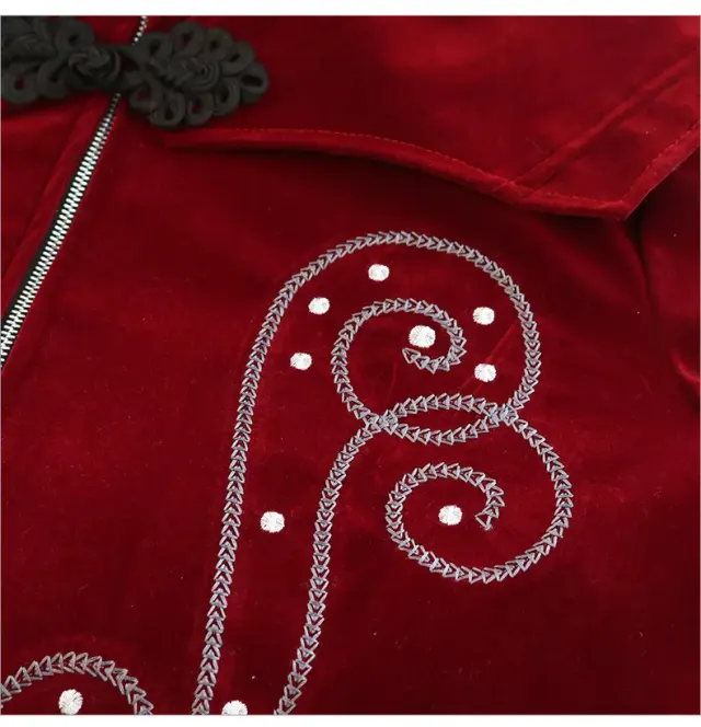 Gothic Suede-Feel Halloween Cosplay Tailcoat Mid-Length Coat detail 8