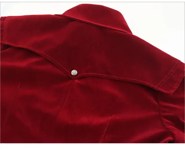 Gothic Suede-Feel Halloween Cosplay Tailcoat Mid-Length Coat detail 12