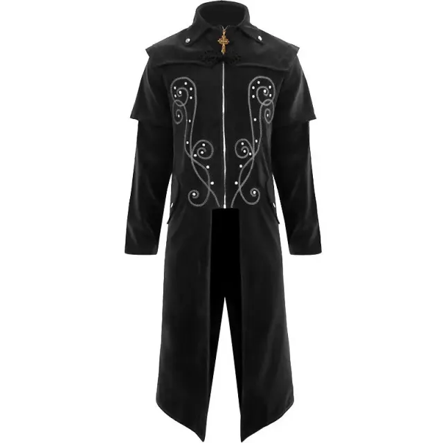 Gothic Suede-Feel Halloween Cosplay Tailcoat Mid-Length Coat detail 13