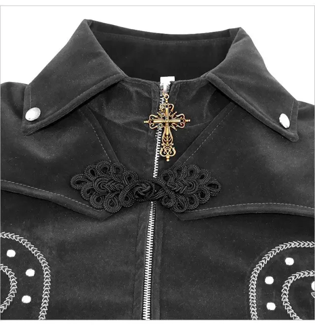 Gothic Suede-Feel Halloween Cosplay Tailcoat Mid-Length Coat detail 15