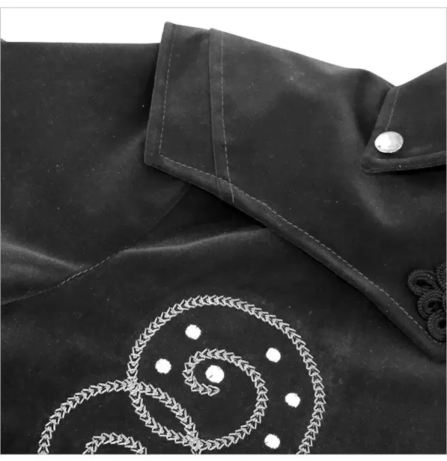 Gothic Suede-Feel Halloween Cosplay Tailcoat Mid-Length Coat detail 16
