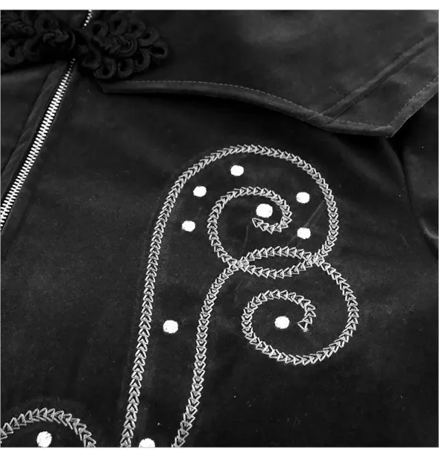 Gothic Suede-Feel Halloween Cosplay Tailcoat Mid-Length Coat detail 17