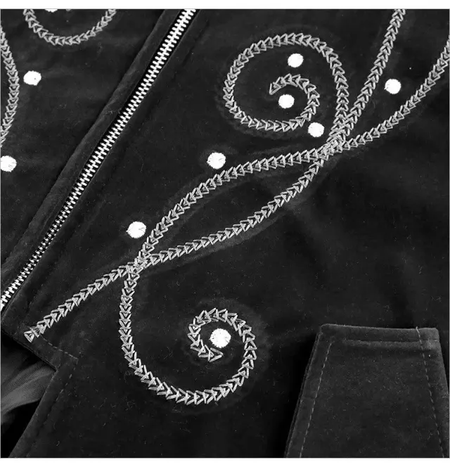 Gothic Suede-Feel Halloween Cosplay Tailcoat Mid-Length Coat detail 18