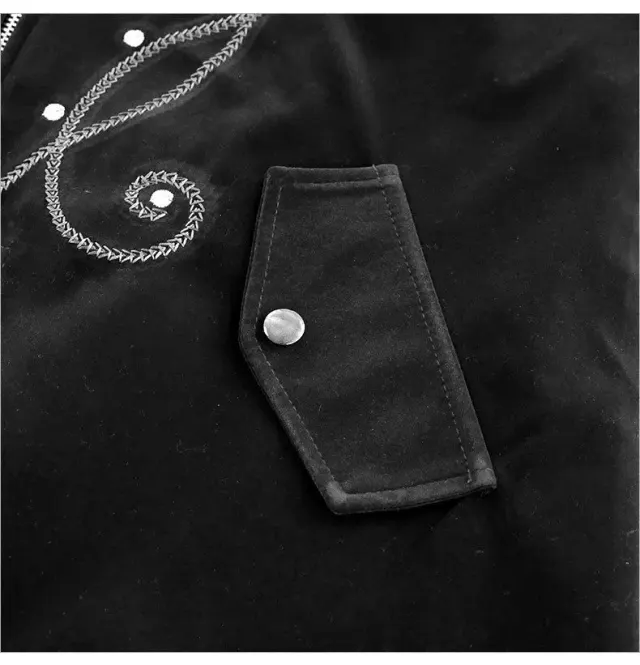 Gothic Suede-Feel Halloween Cosplay Tailcoat Mid-Length Coat detail 19