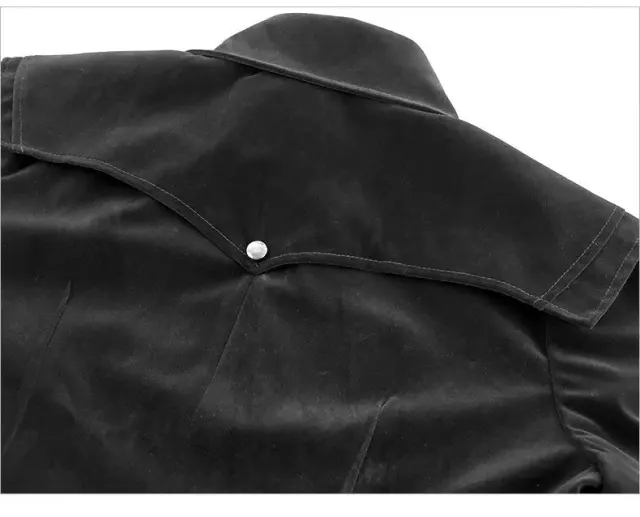 Gothic Suede-Feel Halloween Cosplay Tailcoat Mid-Length Coat detail 21