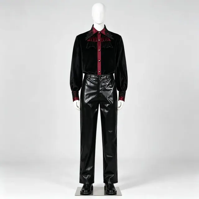 Gothic Velvet Lace-Trim Shirt for Halloween Cosplay detail 1