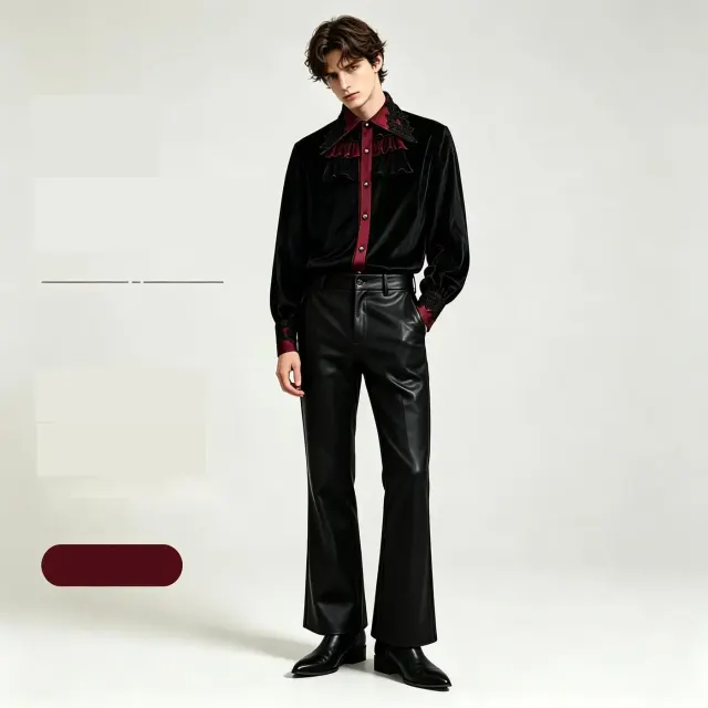 Gothic velvet lace-trim shirt in a dark style for Halloween and cosplay costumes.