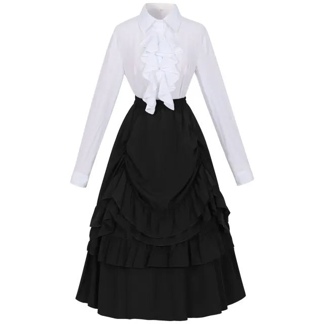 Gothic Victorian Cosplay Lace Blouse and Vintage Skirt Set detail 1