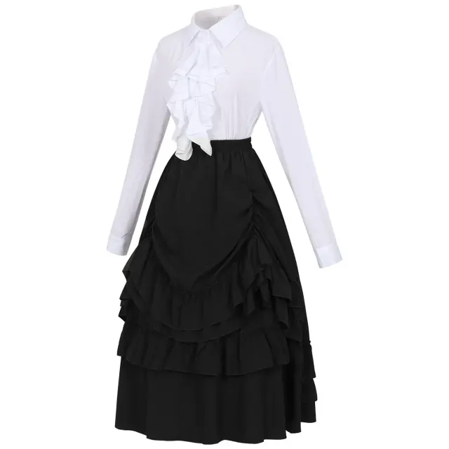 Gothic Victorian Cosplay Lace Blouse and Vintage Skirt Set detail 2