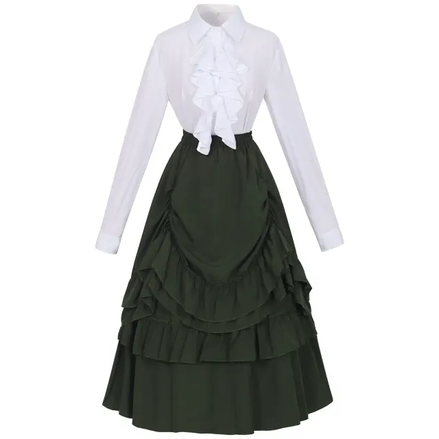 Gothic Victorian Cosplay Lace Blouse and Vintage Skirt Set detail 4