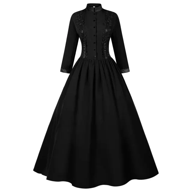 Robe de cour gothique victorienne à col montant et manches longues pour femme détail 1
