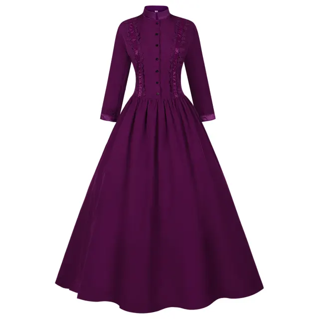 Robe de cour gothique victorienne à col montant et manches longues pour femme détail 7