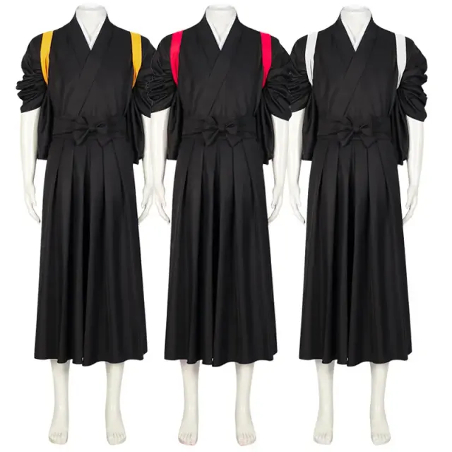 A model wears a Haikyuu cheer squad kimono cosplay costume with school-inspired styling and optional headband or ribbon accessories.