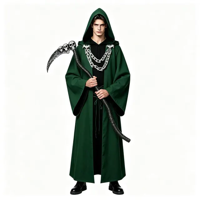Halloween Dark Chain Hooded Robe Medieval Wizard Priest Costume detail 1