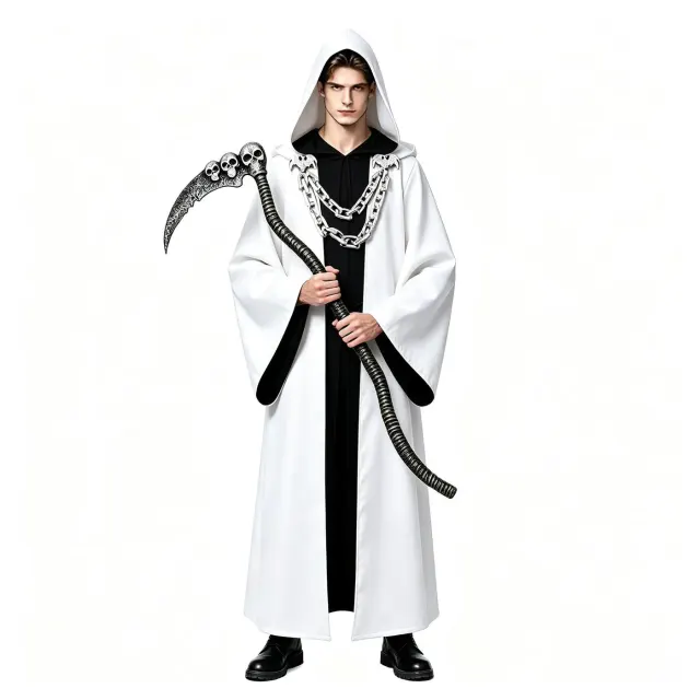 Halloween Dark Chain Hooded Robe Medieval Wizard Priest Costume detail 2