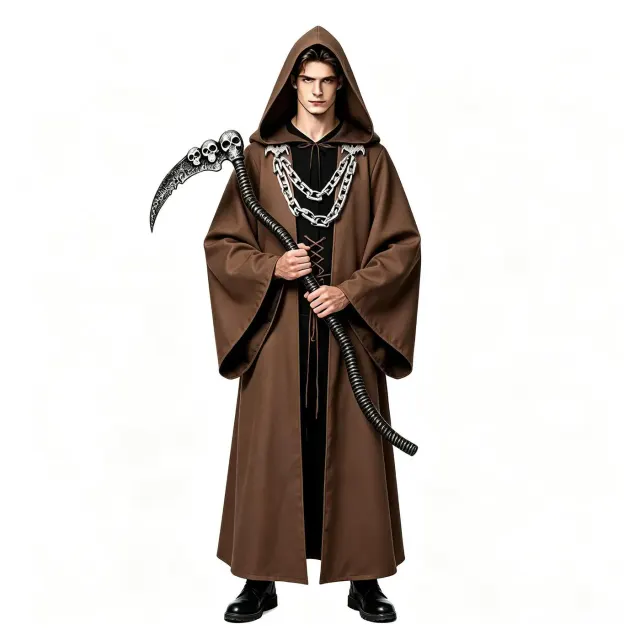 Halloween Dark Chain Hooded Robe Medieval Wizard Priest Costume detail 3