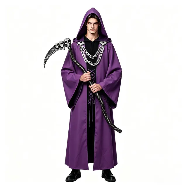 Halloween Dark Chain Hooded Robe Medieval Wizard Priest Costume detail 4