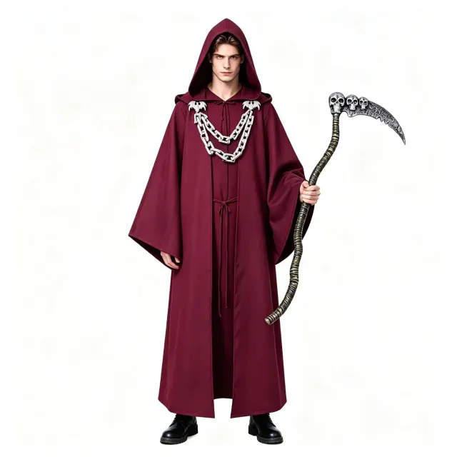 Halloween Dark Chain Hooded Robe Medieval Wizard Priest Costume detail 5