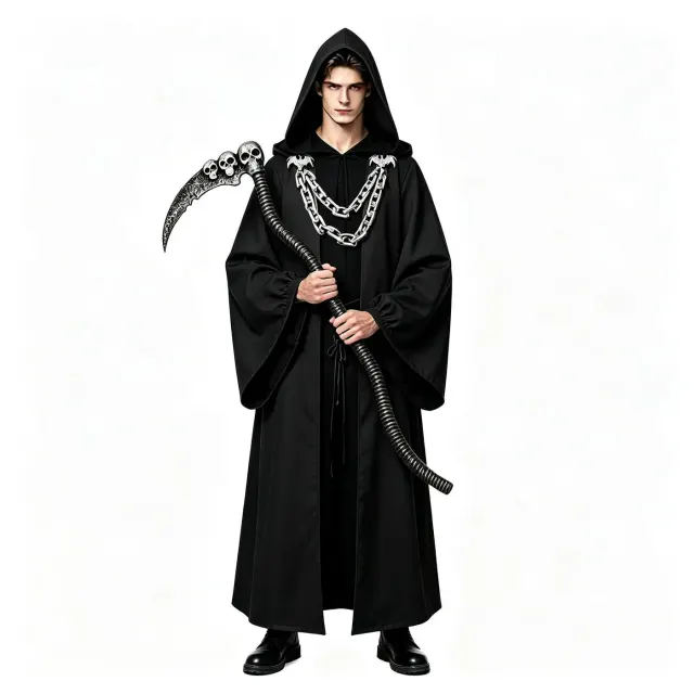 Halloween Dark Chain Hooded Robe Medieval Wizard Priest Costume detail 6